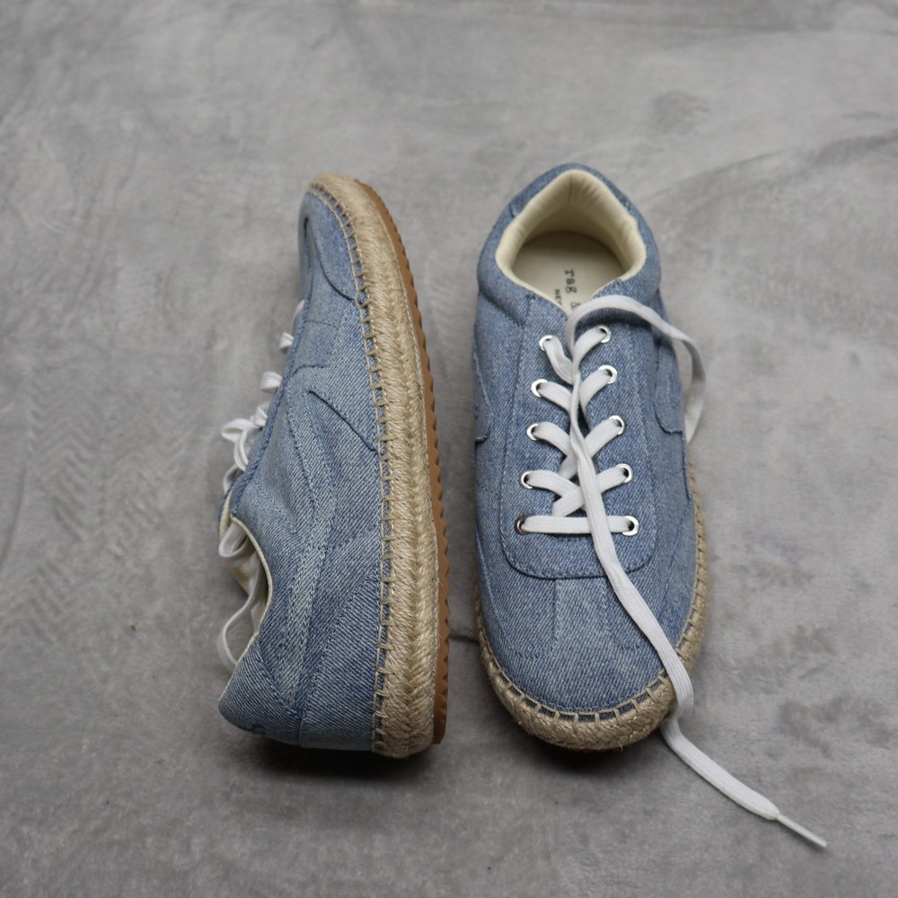 Rag & Bone Womens 10 Retro Espadrille Sneakers Light Wash Denim Lace Up EU40 NEW